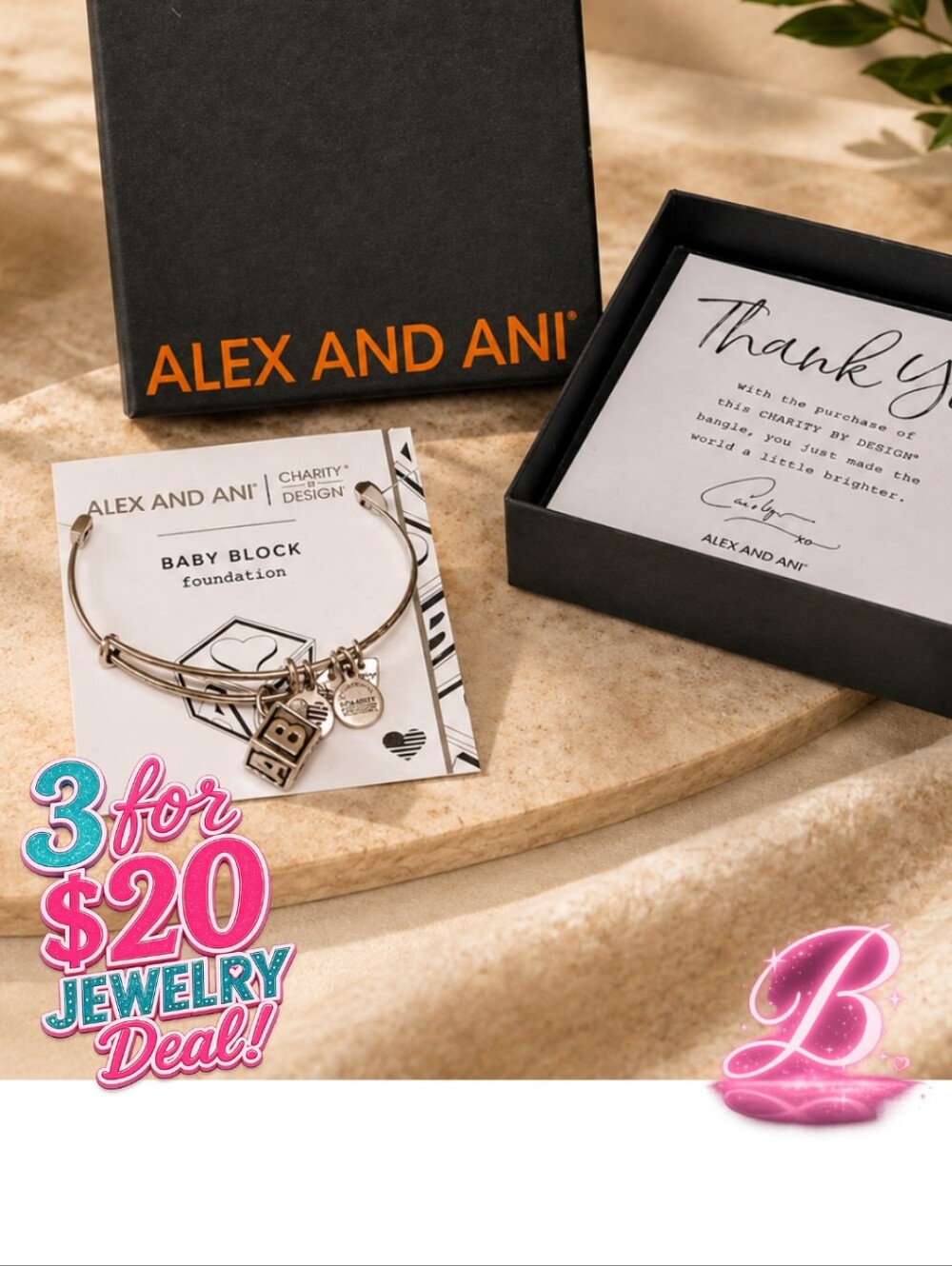 3/$20 Alex and Ani Baby Block Charm Bracelet, Silver, NIB